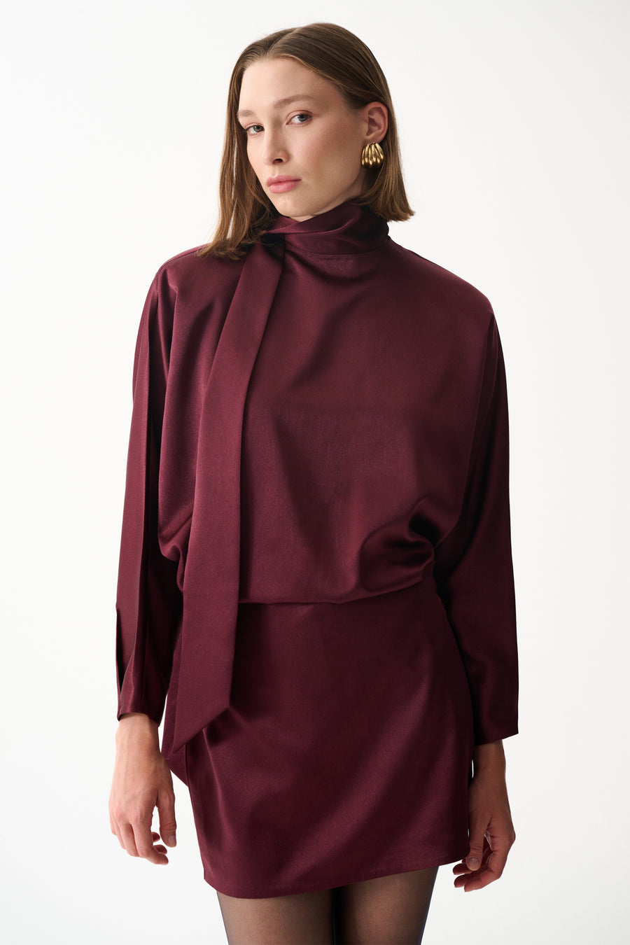 AMORE SATEN ELBİSE / BORDO