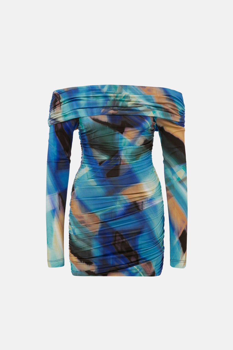 MARIMAR UZUN KOLLU ELBİSE / MAVİ DESENLİ