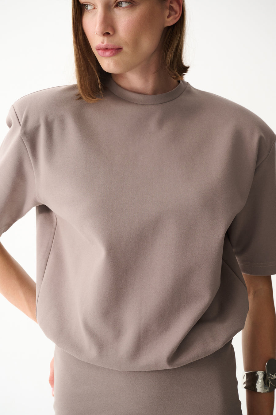 Stone grey mini T-Shirt Dress with oversized boxy t-shirt and fitted mini skirt