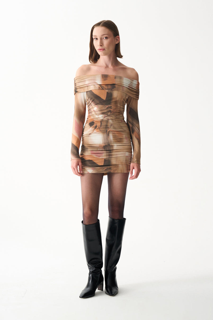 Brown patterned bodycon jersey dress