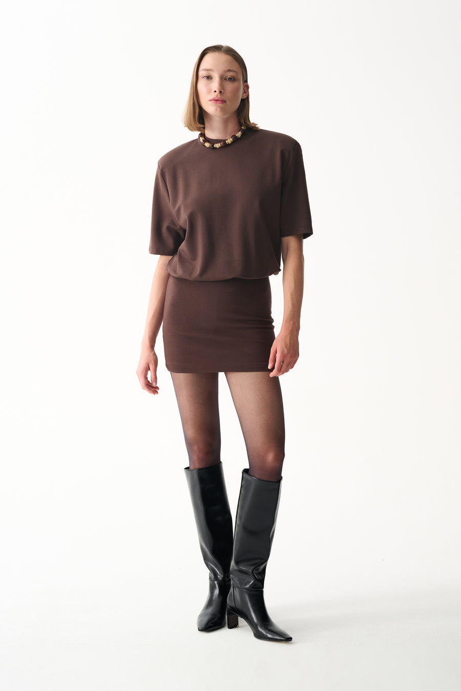 MIU T-SHIRT ELBİSE / KAHVERENGİ