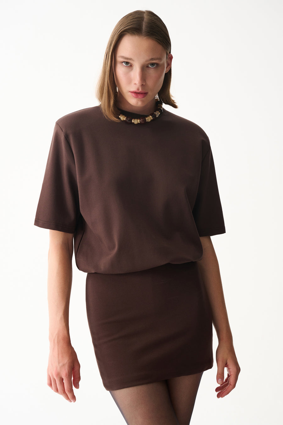 MIU T-SHIRT ELBİSE / KAHVERENGİ